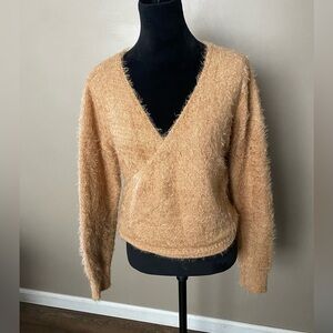 Generation K tan soft wrap sweater chic trendy cozy sz M EUC neutral wintert
